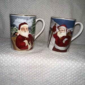 American Atelier Christmas Santa Claus Porcelain Mugs/Cups Set of 2 Vintage